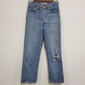 Levis Womens Ribcage Straight Leg Jeans Size 27 Blue Denim Button Fly